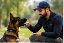 Especialista de Buenos Hábitos trabajando con un perro